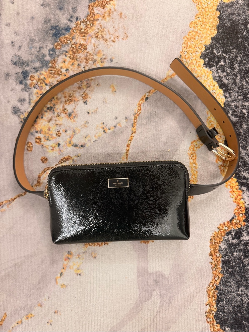 Kate Spade Black Patent Leather Crossbody Belt Bag with Strap